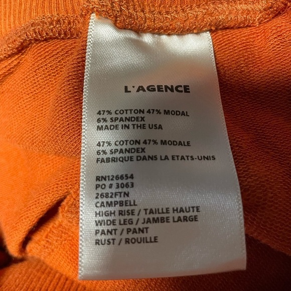 L’AGENCE wide leg sweatpants Campbell high rise rust orange medium Shopbop pants - Picture 7 of 9